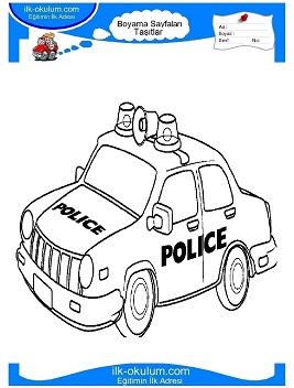 Çocuklar İçin Polis-Arabası Boyama Sayfaları 
